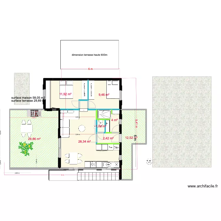 plateforme totale avec construction 3 bis. Plan de 8  et 100 m²