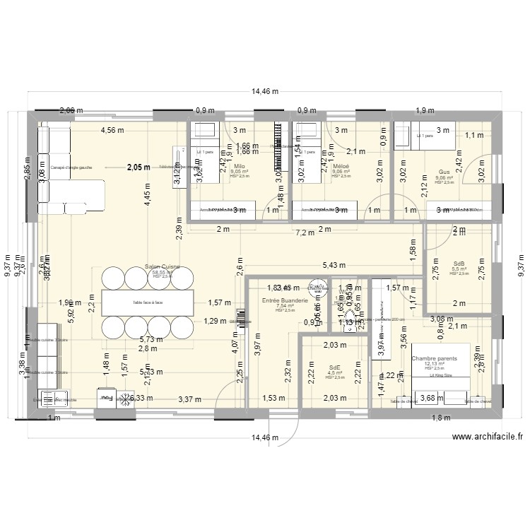 Guillo V13. Plan de 9 pièces et 117 m2