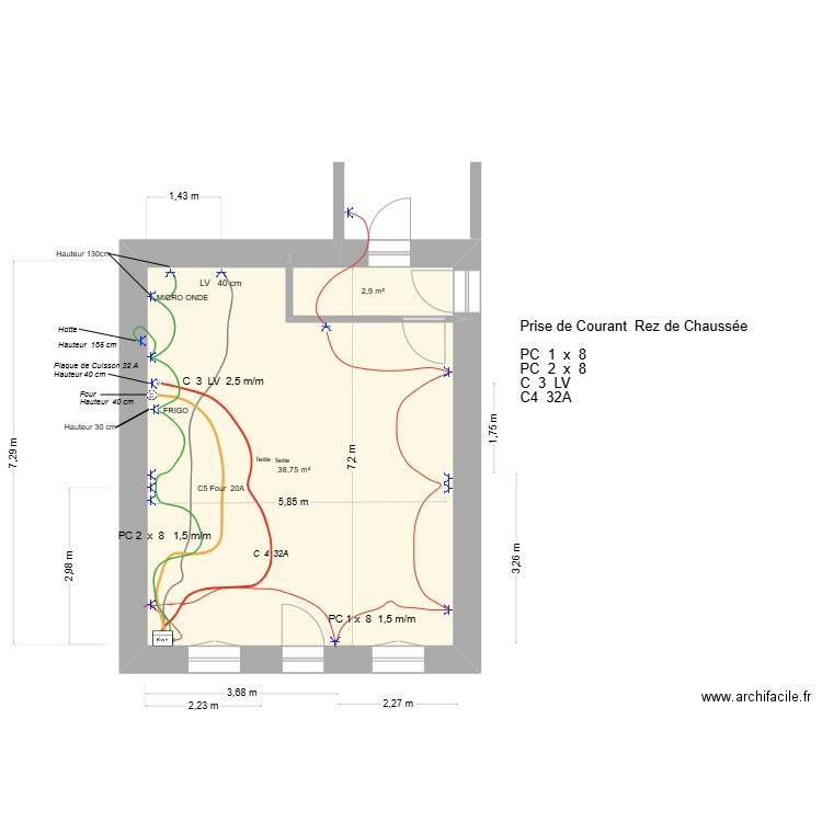 ELECTRICITE. Plan de 2 pièces et 42 m2