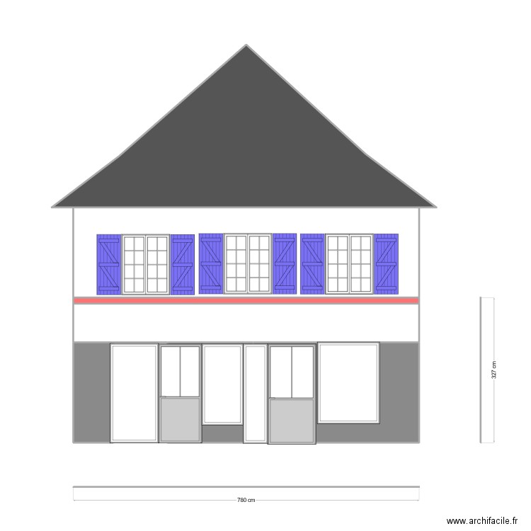 LJ  Plan façade initiale. Plan de 7 pièces et 53 m2