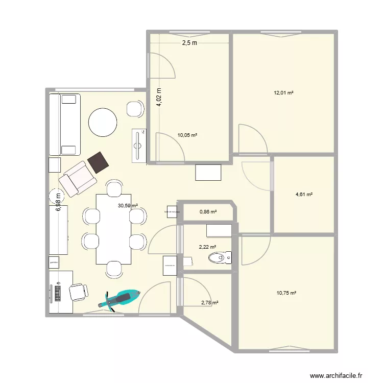 Chez Papy - salon. Plan de 8  et 74 m²