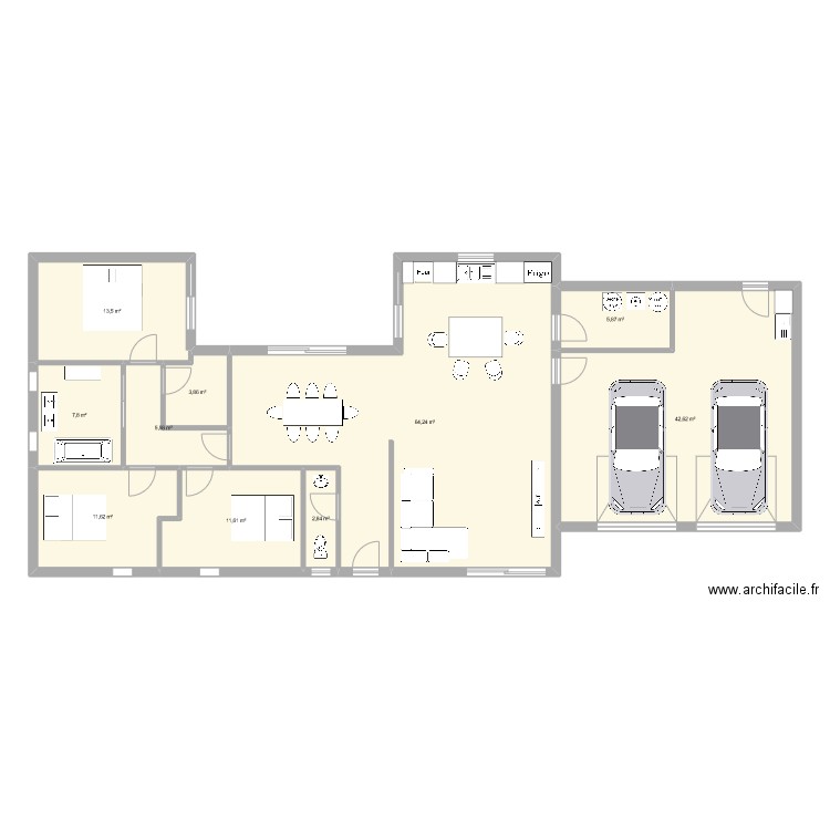 Maison U 125M² + garage. Plan de 0 pièce et 0 m2
