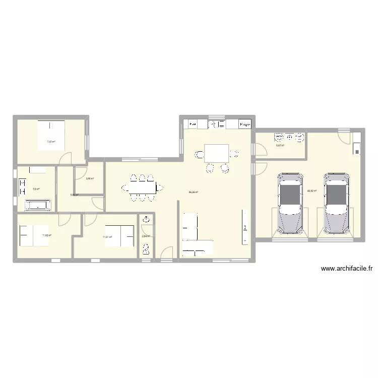 Maison U 125M&sup2; + garage. Plan de 