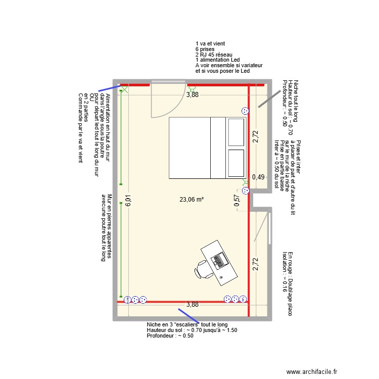 Bureau. Plan de 1 pièce et 23 m2