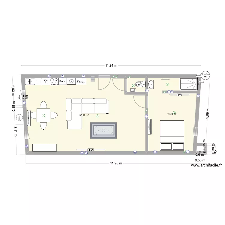 APPART LOLO 1. Plan de 3  et 53 m²
