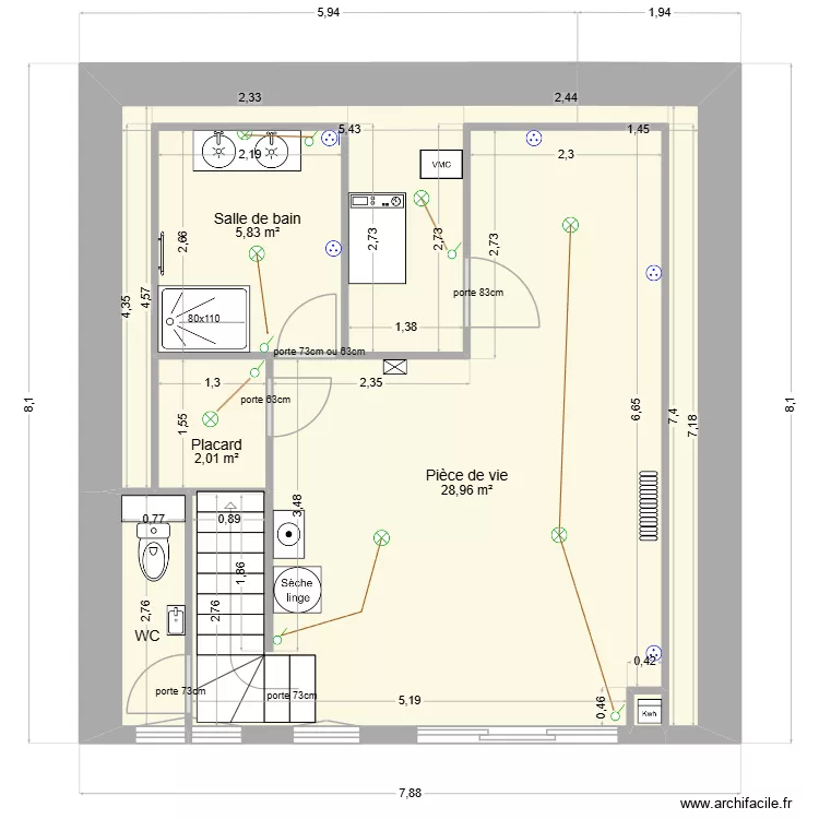 Tilleuls sous-sol. Plan de 6  et 49 m²