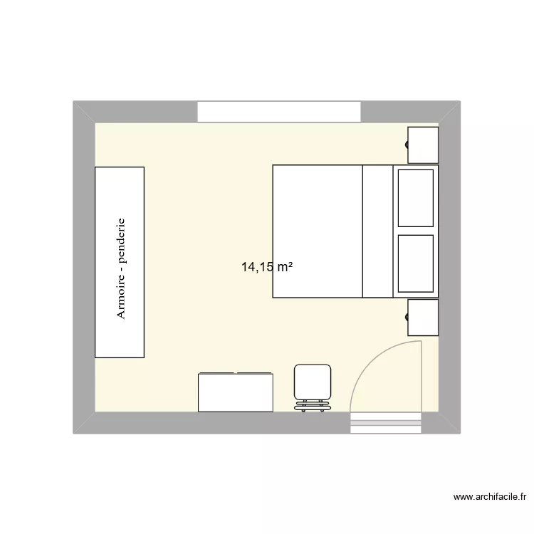 chamgre&agrave;couchernouvelle. Plan de 1  et 14 m²