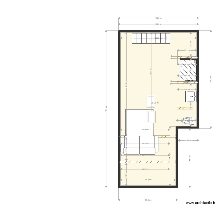 sam. Plan de 1 pièce et 25 m2