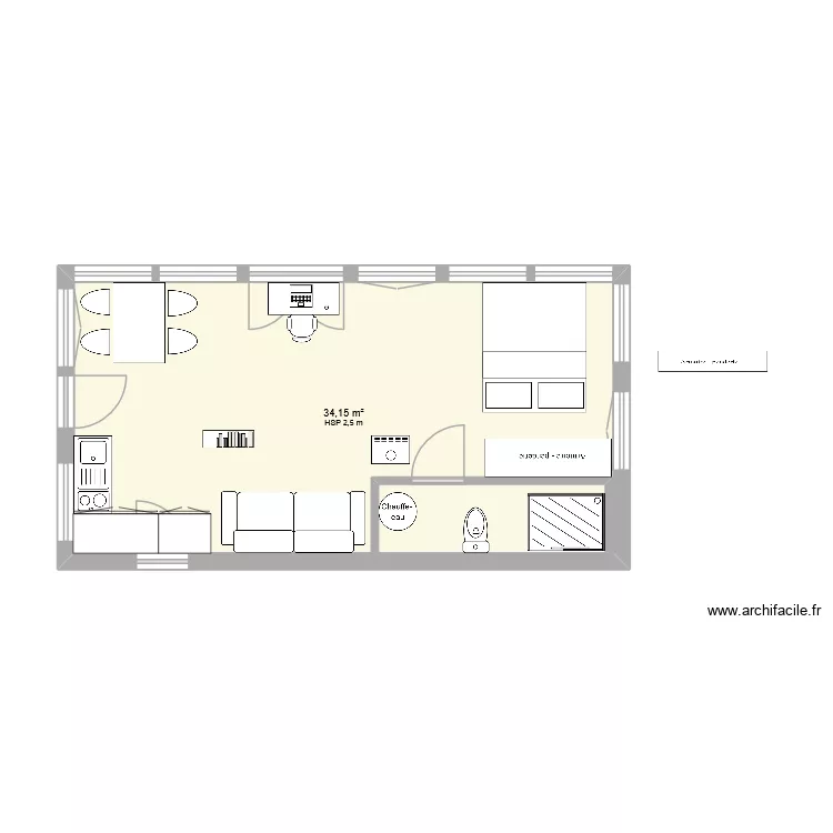 cabane 5. Plan de 1  et 34 m²
