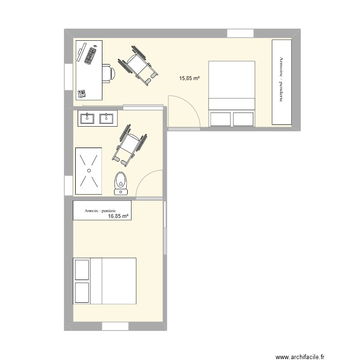 Audrey. Plan de 2 pièces et 33 m2