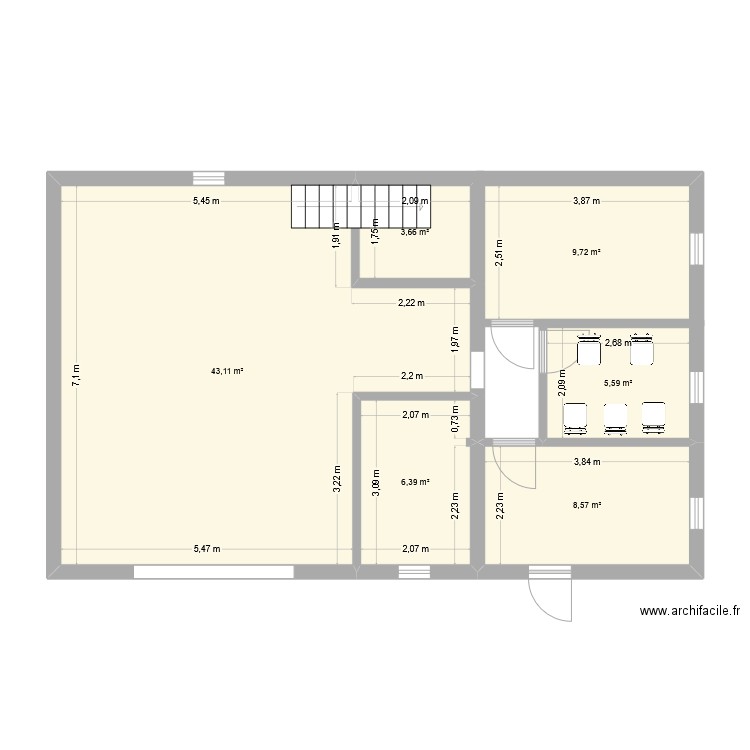 cabinet kine. Plan de 6 pièces et 77 m2