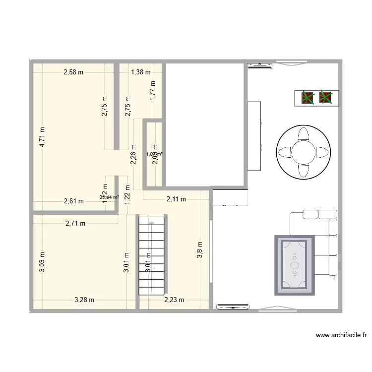 Rez de chauss&eacute;e. Plan de 2  et 37 m²