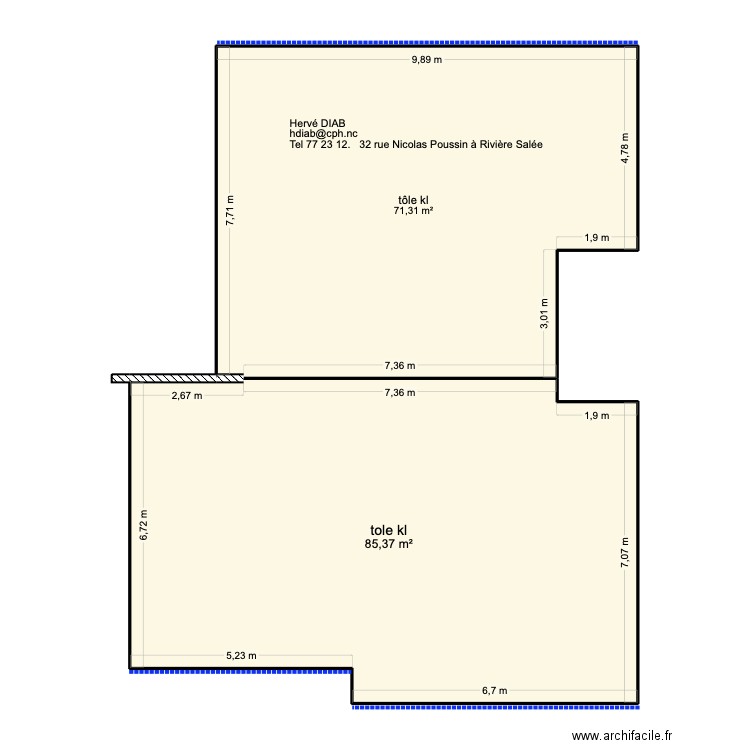 DIAB   Rivière Salée. Plan de 2 pièces et 157 m2