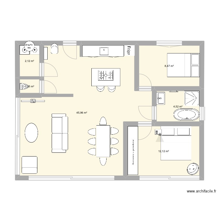 Maison Emma. Plan de 6 pièces et 74 m2
