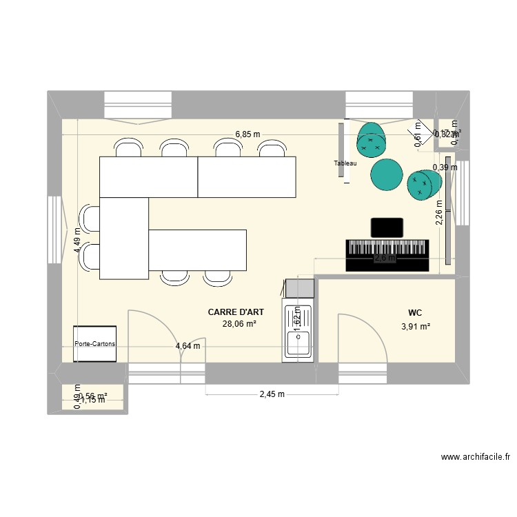 Carredart4. Plan de 4 pièces et 33 m2