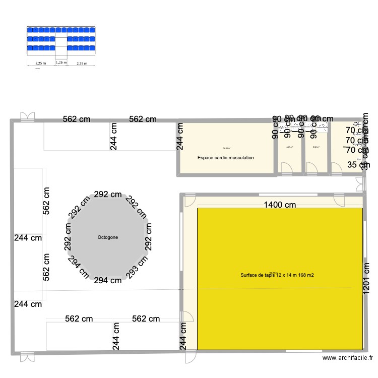 salle 1.2.24. Plan de 5 pièces et 264 m2