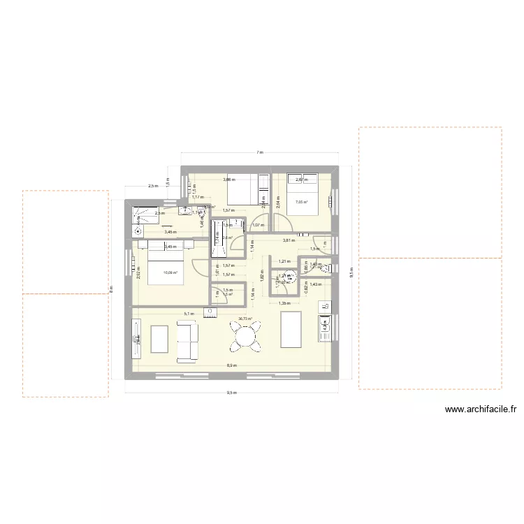 villad-2. Plan de 8  et 73 m²