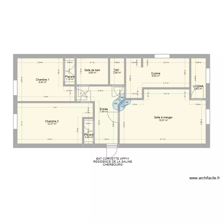 BAT CORVETTE APP11. Plan de 10 pièces et 67 m²