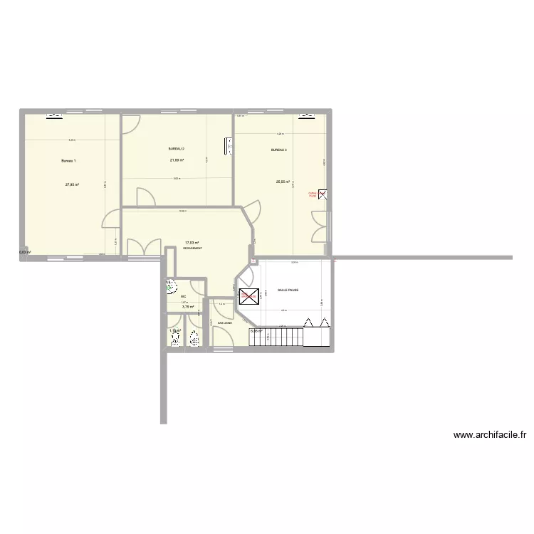 EXISTANT BUREAUX/WC/DEGAGEMENTS RDC. Plan de 8 et 103 m² EXISTANT BUREAUX/WC/DEGAGEMENTS RDC. Plan de 8 et 103 m²