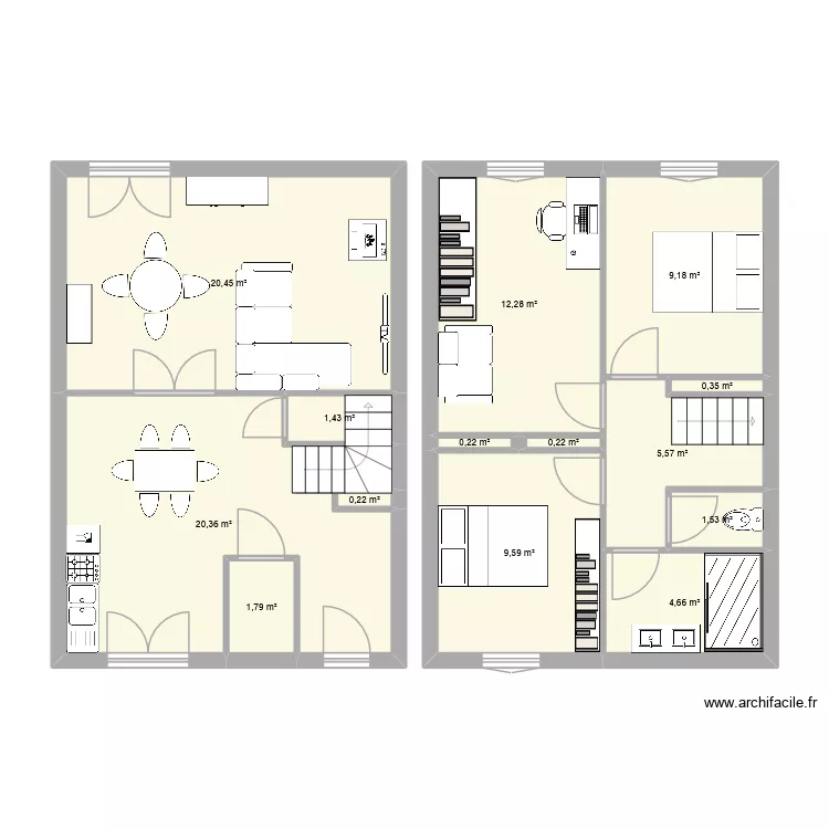 Maison 2. Plan de 14 pièces et 88 m²
