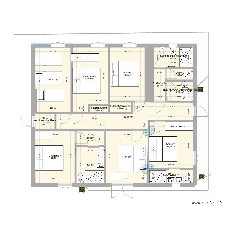 PAGNY MAISON PRINCIPALE avec couloir metré ET UNE SDB EN MOINS. Plan de 17 pièces et 99 m2