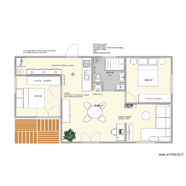 maison myriam 3. Plan de 4 pièces et 56 m2