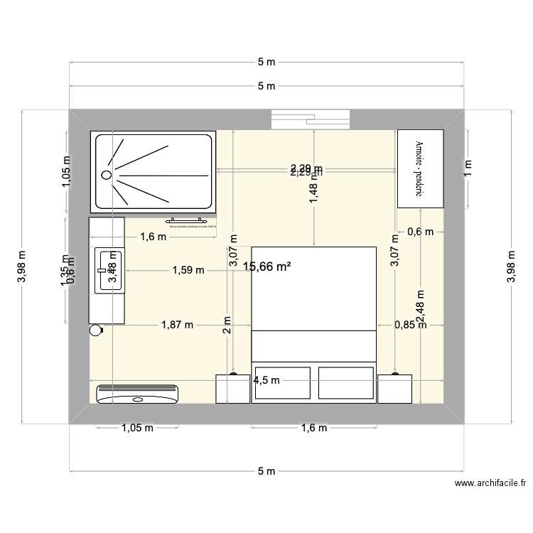 CHAMBRE GITE. Plan de 1 pièce et 16 m2