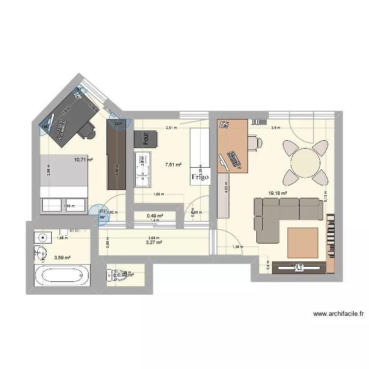 Maison Donoé avec meubles. Plan de 7 et 46 m² Maison Donoé avec meubles. Plan de 7 et 46 m²