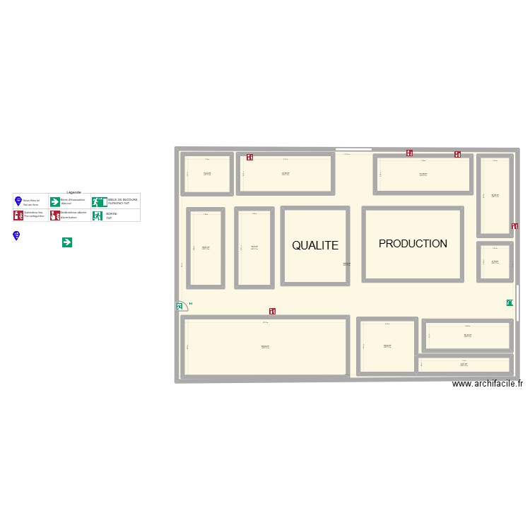 Légende plan évacuation MIVV. Plan de 14 pièces et 797 m2