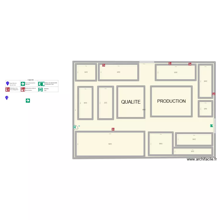 L&eacute;gende plan &eacute;vacuation MIVV. Plan de 14  et 797 m²