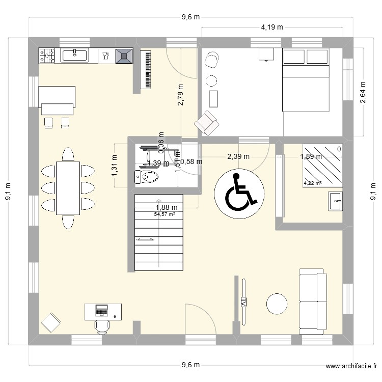 Plan2. Plan de 2 pièces et 59 m2