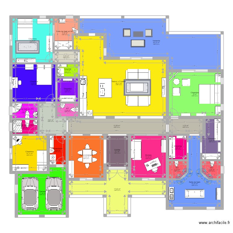 1 villa. Plan de 27 pièces et 286 m2