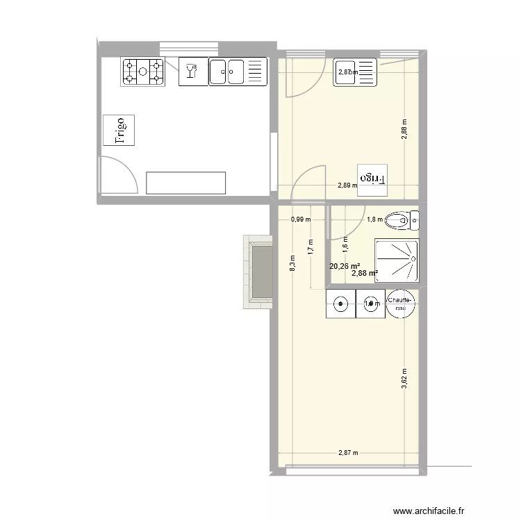 cuisine après. Plan de 2 et 23 m² cuisine après. Plan de 2 et 23 m²