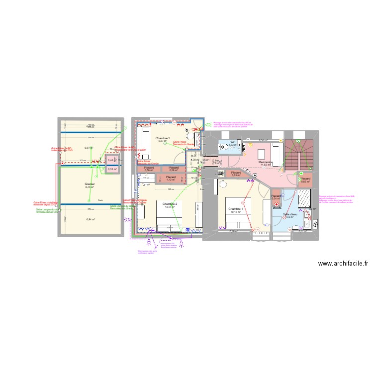 Etage 25-09-2024 schéma électrique. Plan de 25 pièces et 84 m2