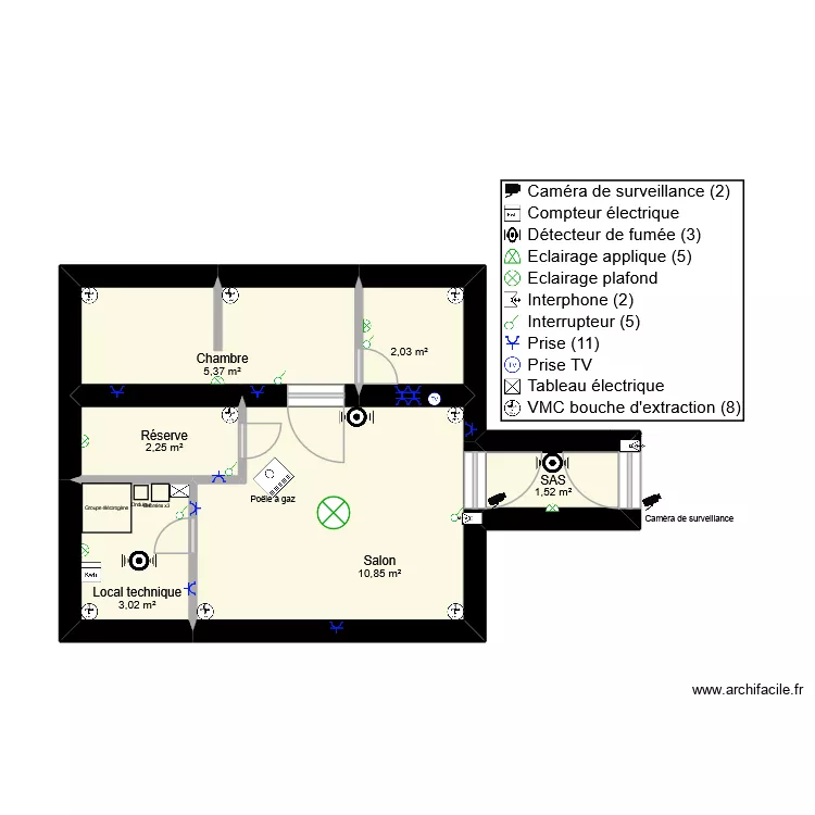 Bunker - Electrique. Plan de 6  et 25 m²
