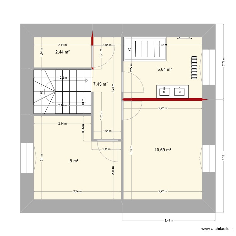 salle de bain 1. Plan de 5 pièces et 36 m2