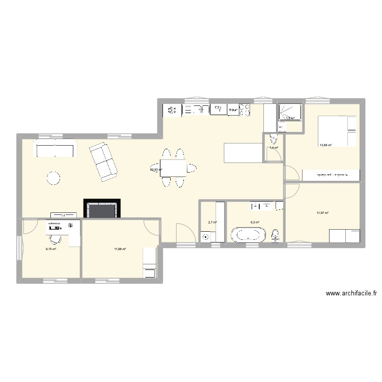 Rochebrune 2. Plan de 9 pièces et 122 m2
