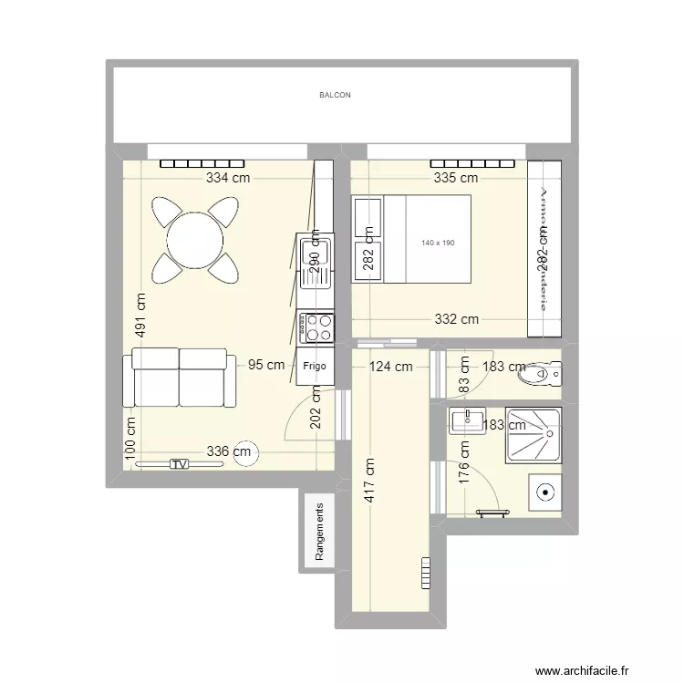 T2 Belarbi - Cuisine GAUCHE. Plan de 