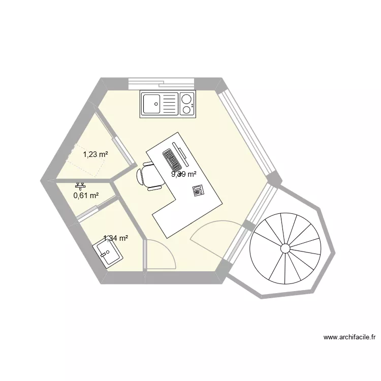 BUREAU EXP +. Plan de 4  et 13 m²