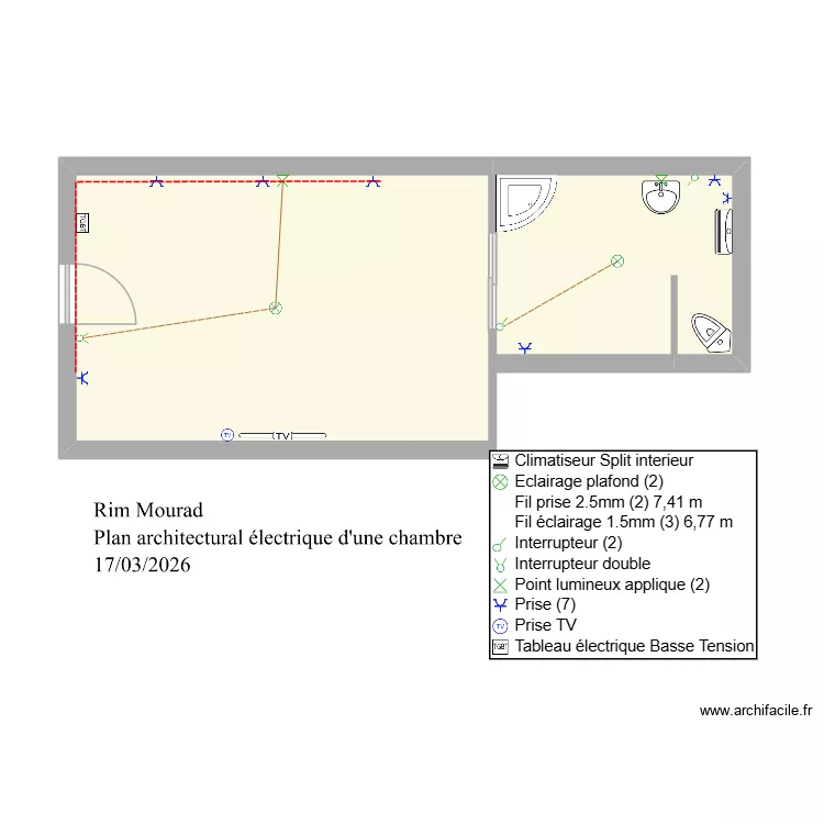 plan electrique. Plan de 2  et 34 m²