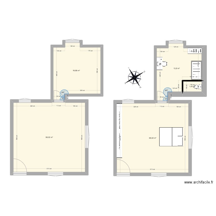 SDB bureau Viri2. Plan de 5 pièces et 104 m2
