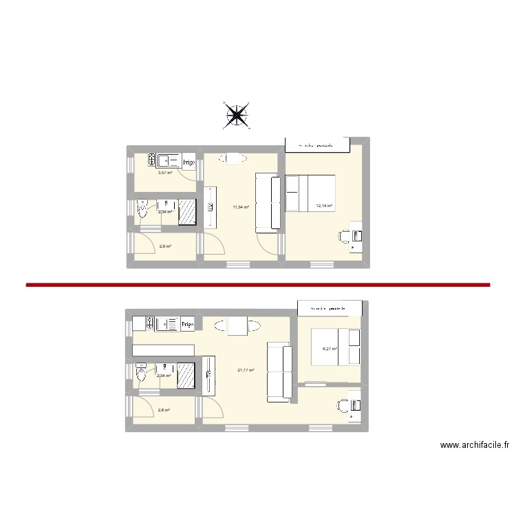 Appart v1. Plan de 9 pièces et 65 m2