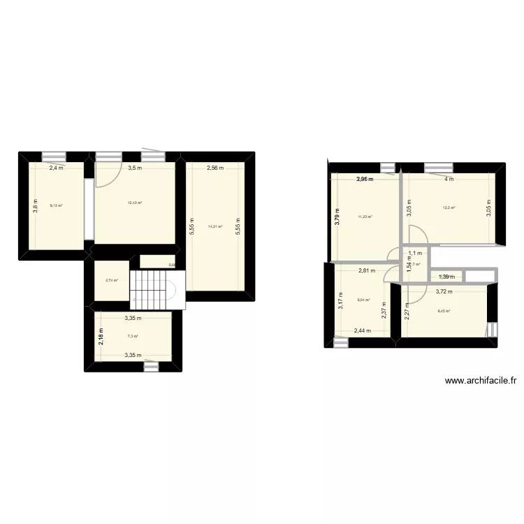 bastide longue. Plan de 12  et 89 m²