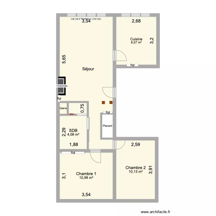 Appartement Vouilloux. Plan de 8 Pièces et 60 m² Appartement Vouilloux. Plan de 8 Pièces et 60 m²