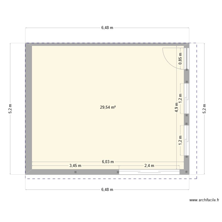 extension. Plan de 1 pièce et 30 m2