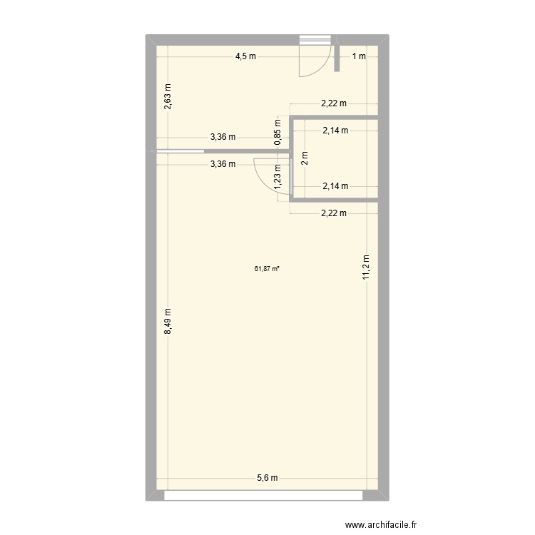 Salon coiffure. Plan de 1 pièce et 62 m2
