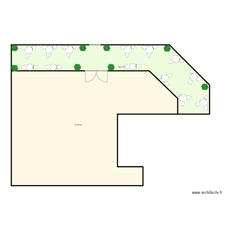 cafe exterieur. Plan de 2 pièces et 171 m2