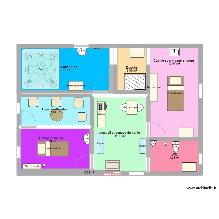 institut. Plan de 9 pièces et 57 m2