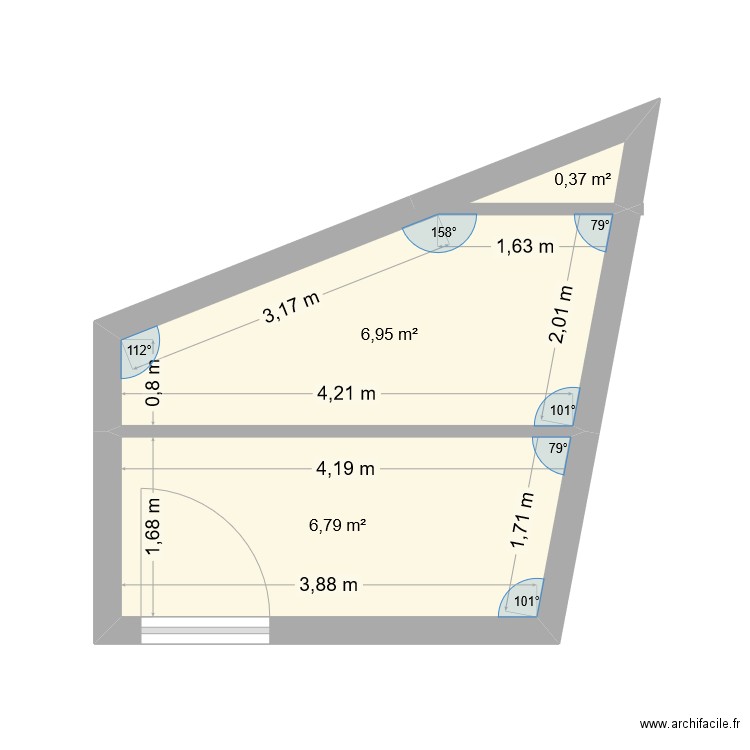 abri. Plan de 3 pièces et 14 m2