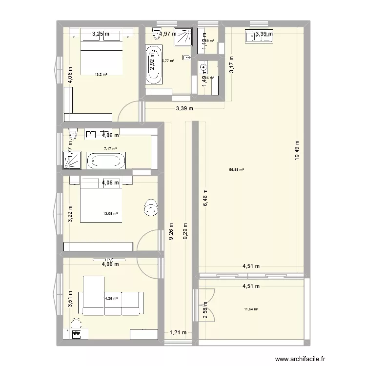 Apartment 2C EL Monaco R2. Plan de 9 pièces et 124 m²